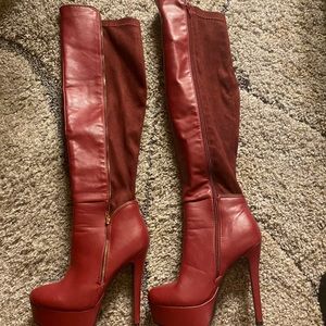 Letizia red over the knee platform boots size 6.5